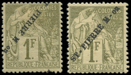 * SAINT PIERRE & MIQUELON - Poste - 30 + 30a, Normal + Renversé, Signé Scheller: 1f. Olive - Unused Stamps