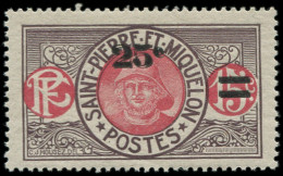 ** SAINT PIERRE & MIQUELON - Poste - 118a, Double Surcharge, Signé Scheller: 25c. S. 15c. Violet Pêcheur - Unused Stamps