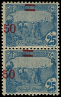 ** TUNISIE - Poste - 99, En Paire, Barres En Haut Et Surcharges Décalées à Droite (pli De Gomme): 50c. S. 25c. Bleu - Unused Stamps