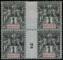 ** YUNNANFOU - Poste - 1, Bloc De 4 Millésime "2": 1c. Noir S. Azuré - Unused Stamps