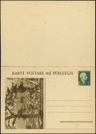 N ALBANIE - Entiers Postaux - Occupation Italienne, Michel P 51, Cp. Double Illustrée: 5+5q. Vert Victor Emmanuel - Albanien
