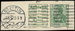 O ALLEMAGNE EMPIRE - Timbres De Carnets - Michel W 2.1, 5pf Vert Germania Sur Fragment: Apfelwein (cidre) - Other & Unclassified