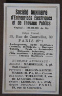 Publicité : Société Auxiliaire D'Entreprises Electriques Et De Travaux Publics, Paris, Marseille, 1951 - Advertising