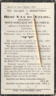 Aalter, Aeltre, Vynckt, 1921, Rene Van De Velde, Van Den Abeele - Devotion Images
