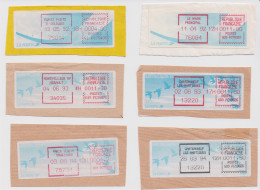 6 Vignettes De Distributeur Sur Fragments 2 De Paris, 1 De Montpellier, 1 Du Havre, 2 De Chateauneuf Les Martigues - 1990 « Oiseaux De Jubert »