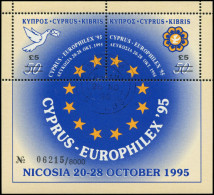 ** CHYPRE - Blocs Feuillets - 17, Surchargé 5£ Avec Numéro: Europhilex 1995 - Nuevos
