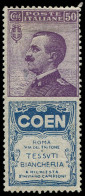 (*) ITALIE - Bandes Publicitaires - Sassone 10, 50c. Violet Pub "Coen", Clair - Sellos Para Sobres Publicitarios