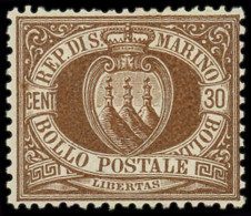 * SAINT MARIN - Poste - 6, * Papier: 30c. Brun - Unused Stamps