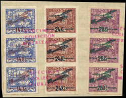 SPE TCHECOSLOVAQUIE - Poste Aérienne - 1/3, Complet, 3 Bandes De 3 Sur Page D'album UPU, Surcharge Rouge "spécimen Colle - Other & Unclassified