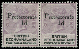 * BECHUANALAND PROTECTORAT - Poste - 2, Paire Horizontale, Timbre De Droite Variété Petit "1", Signé: 1d. S. 1p. Violet  - 1885-1964 Protectoraat Van Bechuanaland