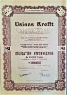 S.A. Usiness Krefft - Obligation Hypothecaire De 25,000 Francs - 6.50% - 1951 (Machelen) - Industrial