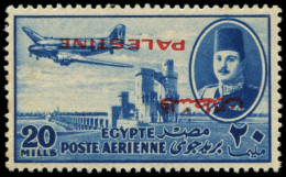 ** PALESTINE EGYPTIENNE - Poste Aérienne - 7, Surcharge Renversée: 20m. Bleu - Palästina