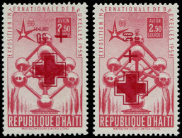 * HAITI - Poste Aérienne - Non émis +50c. S. 2.50g. Rouge, Croix-Rouge, 2 Exemplaires Dont Un Surcharge Renversée: Expo  - Haití