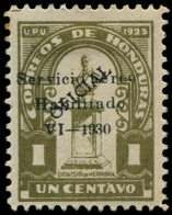 * HONDURAS - Poste Aérienne - 22A, Surcharge Noire (tirage 100), Légères Rousseurs: 1c. Olive - Honduras