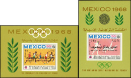** YEMEN - Blocs Feuillets - Michel 74 + 76B, Surcharge Non émise Horizontale Bilingue "Mexico Olympic Winners" - Jemen