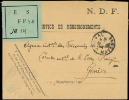 LET Croix Rouge - Poste - France, Enveloppe Cad. Laval 4/10/15 + étiquette Provisoire Verte "ES FF" (étiquette Française - Rotes Kreuz