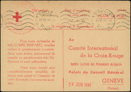LET Croix Rouge - Poste - France, Formulaire Pour La Croix-Rouge De Genève N° 275 Bis, Cad. Tunis 13/6/41 (recherche Des - Rotes Kreuz