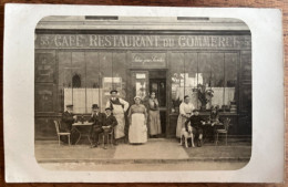 Superbe Carte Photo - Café Restaurant Du Commerce - Beau Plan Chien Couché Sur Table De Bistro Enseigne Vers 1900 / 1910 - Villeneuve Le Roi