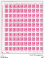 REPUBBLICA  VARIETA':  1968/74  TURRITA  FLUORO - VINILE  £. 40  ROSA  LILLA  -  FGL. 100  N. -  C.E.I. 1091/I - Full Sheets