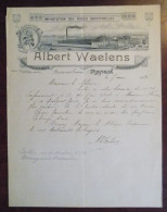 Lettre Avec Gravure " Ets Albert Waelens " Importation Des Huiles Industrielles à Renaix 1926 - 1900 – 1949