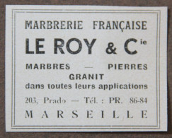 Publicité : Marbrerie Française LE ROY & Cie, Marbres, Pierres, Granit, Marseille, 1951 - Publicités