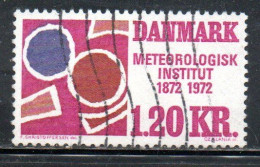 DANEMARK DANMARK DENMARK DANIMARCA 1972 DANISH METEOROLOGICAL INSTITUTE CENTENARY 1.20k USED USATO OBLITERE' - Used Stamps