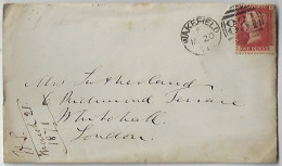 Great Britain 1871 Cover Wakefield To London Stamp 1 Penny Red Perforate Corner Letter IE Queen Victoria Plate 127 - Covers & Documents