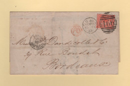 Liverpoool - 466 - 1870 - Destination Bordeaux Entree Par Calais - Sans Correspondance - Cartas & Documentos