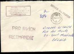 Registered Cover To Marcinelle, Belgium - "Service Des Postes" - Brieven En Documenten