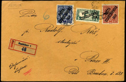 Registered Cover From Smichov (Prague) - 3 Stamps With Surcharge "Posta Ceskoslevenska 1919" - Covers & Documents