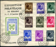 438/45 + 446 Op Enveloppe Officielle - Exposition Philatélique De Seraing, 16, 17, 18 Janvier 1937 (klein Scheurtje) - Lettres & Documents