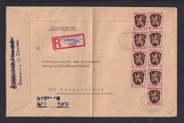 1946 - 9x 12 Pf. Wappen - R-Brief Ab Rhaunen Nach Bingerbrück - Fp.-R-Zettel - Otros & Sin Clasificación