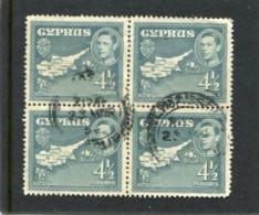 CYPRUS - 1938  GEORGE VI  4 1/2 Pi  BLOCK OF 4 FINE USED - Cyprus (...-1960)