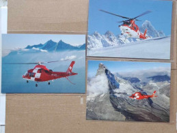 3 REGA Swiss Air Ambulance Postcards - Airline Issue - 1946-....: Era Moderna