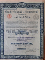 Credit Colonial Et Commercial - Anciennement L&W Van De Velde (1920) Anvers - Action De Capital - Andere & Zonder Classificatie