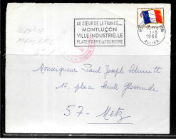 P258 - LETTRE EN FRANCHISE DE MONTLUCON DU 01/08/66 - CACHET SERVICE MATERIEL N° 1 - FLAMME - Cartas & Documentos