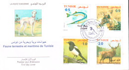 2018-Tunisie- Faune Terrestre, Maritime-Orphie, Chacal Doré, Pica Pica, Cervus Elaphus- FDC -MNH***** - Poissons