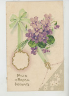 FLEURS - Jolie Carte Fantaisie Gaufrée Avec Dorures Violettes "Mille Bons Souhaits  " (embossed Card) - Nouvel An
