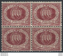 1890 San Marino Stemma 25c. Lacca Bl4 MNH Sassone N. 5 - Andere & Zonder Classificatie