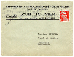 1954   "  Louis TOUVIER 10  Rue Camps ANNEMASSE " Charbons Et Fournitures Pour Le Batiment - Cartas & Documentos
