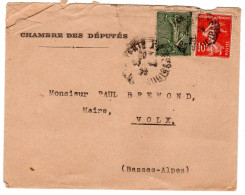 1920 " CHAMBRE Des DEPUTES " Sur Semeuses 10c + 15c  Envoyée à VOLX 04 - Storia Postale