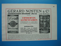 (1936) Conserves : GÉRARD NOSTEN à Coudekerque-BRANCHE --- V. BRIGAULT à Villeurbanne --- LABLANCHE à Soissons - Advertising