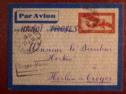 INDOCHINE   LETTRE RR ENTIER  1933 1934 HANOI TONKIN  A HERLEIN  TROYES FRANCE PROB.  +  + AFF. INTERESSANT+DP6 - Luftpost