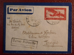 INDOCHINE   LETTRE RR ENTIER  1935 1934 HANOI TONKIN  A HERLEIN  TROYES FRANCE PROB.  +  + AFF. INTERESSANT+DP6 - Cartas & Documentos
