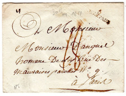 1811  Marque Lineaire  5 ENTREVAUX  Envoyée à PARIS Rue Des Mauvaises Paroles CAD Rouge Entrée à PARIS Au Dos - Altri & Non Classificati