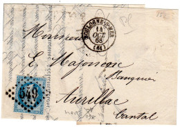1868  CAD T 15 De BOULOGNE Sur MER  G C 549 Envoyée à AURILLAC 15 - 1849-1876: Période Classique