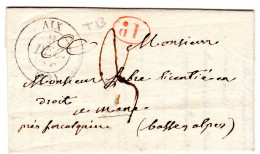 1832  CAD T 13 D' AIX  Surtaxe 1d En Rouge  Envoyée à MANE 04 - Other & Unclassified