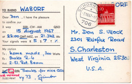 78982 - Bund - 1967 - 30Pfg Brandenburger Tor EF A Kte SCHORNDORF -> S. Charleston, WV (USA) - Brieven En Documenten