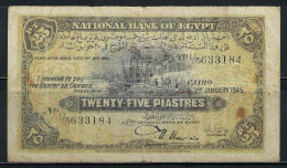 Egypt 25 Piastres Banknote 1940-1946 P-10c Bradbury Wilkinson, London Signature: Nixon, Circulated - Egipto