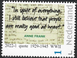 Nederland  2022-1  Anne Frank  1929-1945 WWII  Quote      Postfris/mnh/neuf - Unused Stamps